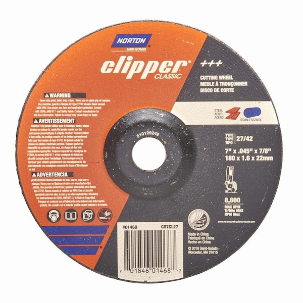 Norton Abrasives Norton Clipper 7 in. D X 7/8 in. Aluminum Oxide Classic Cut-Off Wheel 1 pk 70184601468 - main